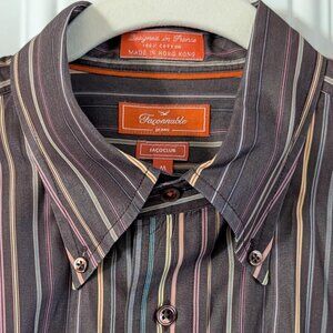 Faconnable Striped Button Down Shirt Mens Medium Cotton French Designer